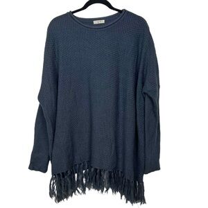 Easel Blue Gray Fringe Hem Oversized Knit Sweater Small